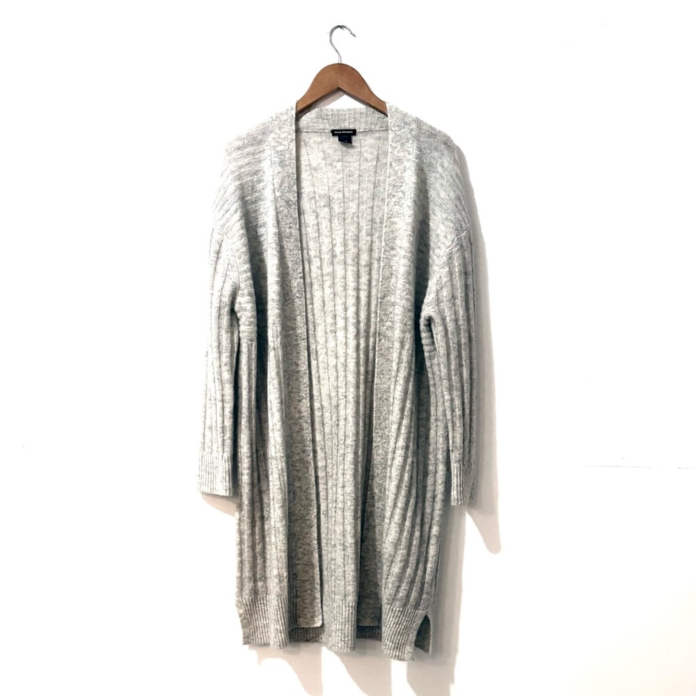Club Monaco Gray Ribbed Wool Mohair Open Front Long Cardigan Neutral Medium
